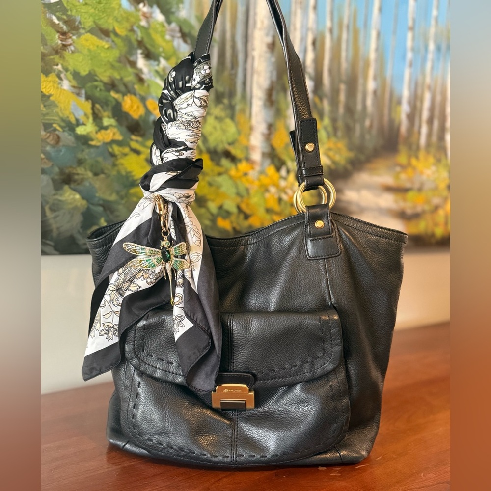 🖤 B. Makowsky Buttery Soft & Slouchy Black Leather Shoulder Bag Gold Hardware 🖤